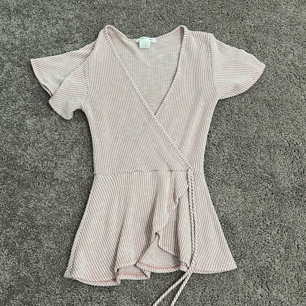 Caution to the Wind Womens Pink Crossover Blouse